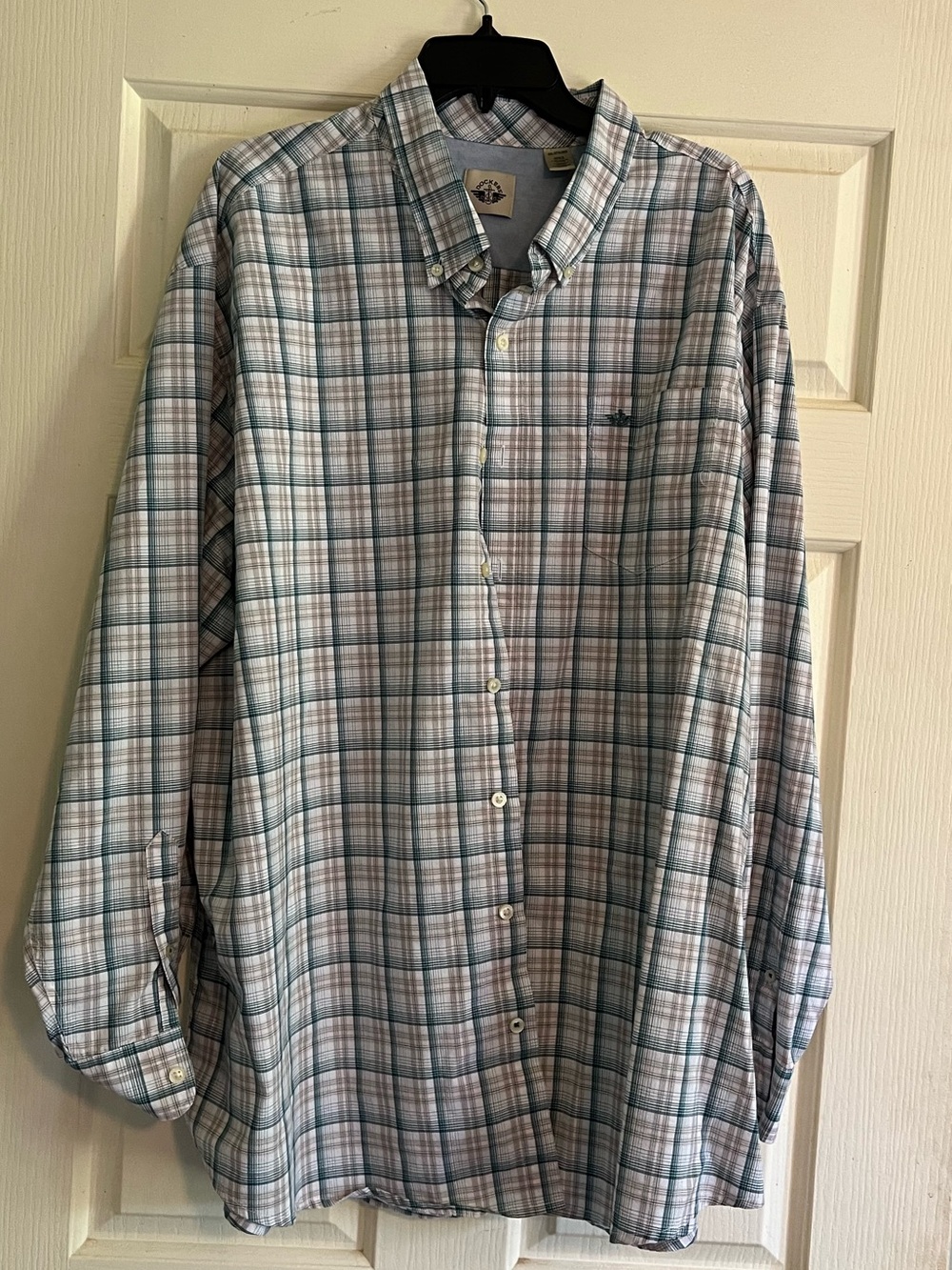 Dockers Men's Plaid Button-Down Shirt in Light Blue and White